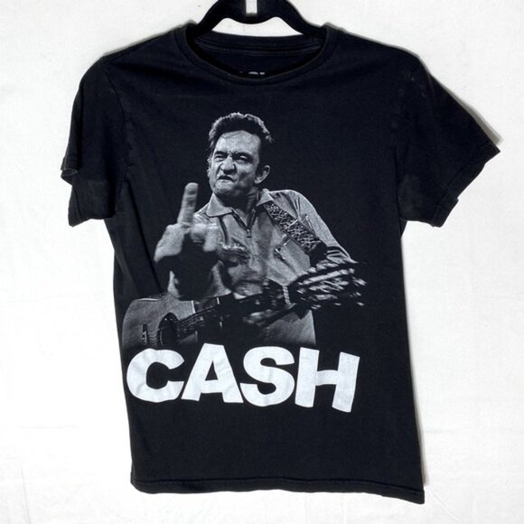 Cash Black White Johnny Cash Middle Finger Graphic Tee T Shirt S - Picture 12 of 12